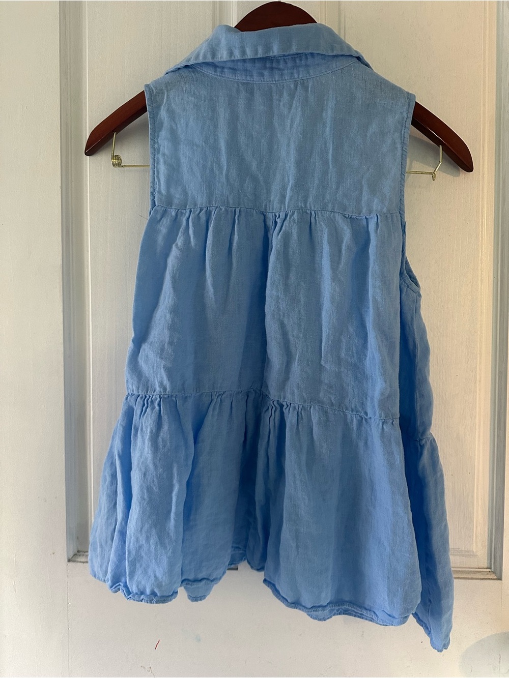 Zara 100% Linen Sky Blue Tiered Button Front Sleeveless Blouse - Picture 3 of 5